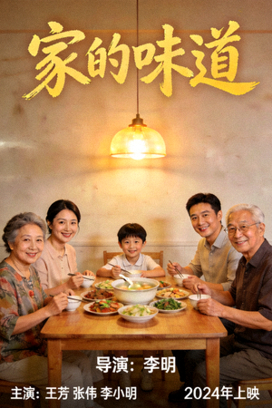 家庭电影海报，一家人围坐在餐桌