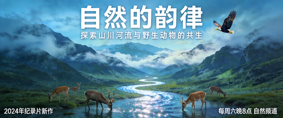 自然风光纪录片海报，山川河流与野生动物